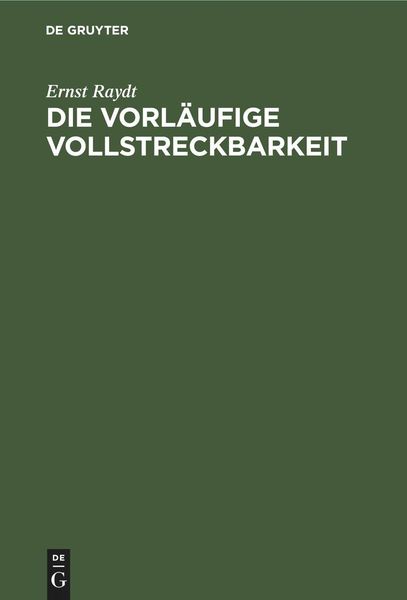 Produktbild: Die vorl&auml;ufige Vollstreckbarkeit