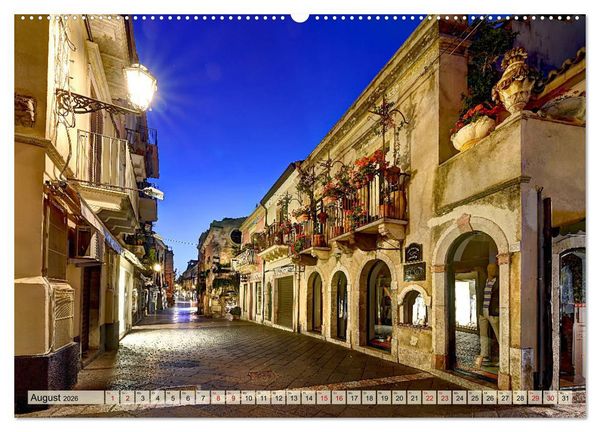 Produktbild: Taormina zur blauen Stunde (hochwertiger Premium Wandkalender 2026 DIN A2 quer), Kunstdruck in Hochglanz