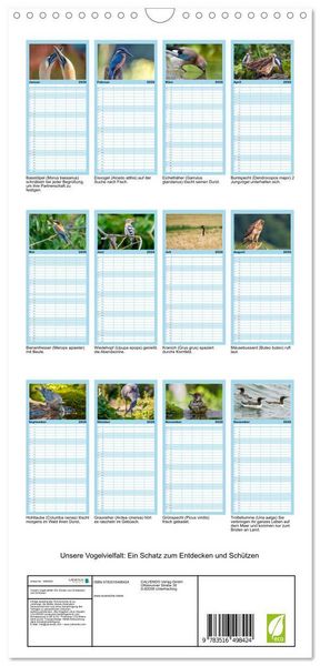 Produktbild: Familienplaner 2026 - Unsere Vogelvielfalt: Ein Schatz zum Entdecken und Sch&uuml;tzen mit 5 Spalten (Wandkalender, 21 x 45 cm) CALVENDO
