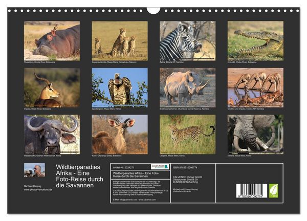 Produktbild: Wildtierparadies Afrika - Eine Foto-Reise durch die Savannen (Wandkalender 2026 DIN A3 quer), CALVENDO Monatskalender