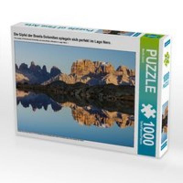CALVENDO Puzzle Die Gipfel der Brenta Dolomiten spiegeln sich perfekt im Lago Nero. | 1000 Teile Lege-Größe 64x48cm Foto-Puzzle für glückliche Stunden
