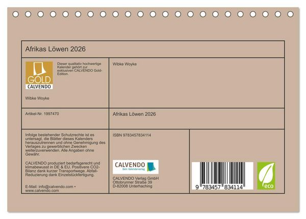 Produktbild: Afrikas L&ouml;wen 2026 (Tischkalender 2026 DIN A5 quer), CALVENDO Monatskalender