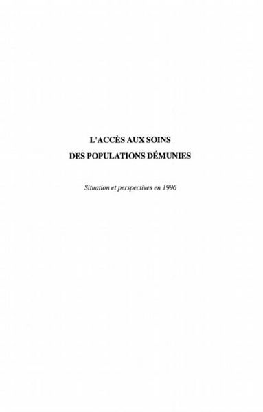 Produktbild: L'acces Aux Soins des Populations Demunies