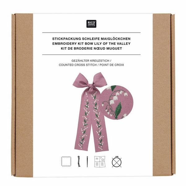 Produktbild: Stickpackung, Gez&auml;hlter Kreuzstich Schleife Maigl&ouml;ckchen, Lila, 30 x 54 cm, 100% Baumwolle
