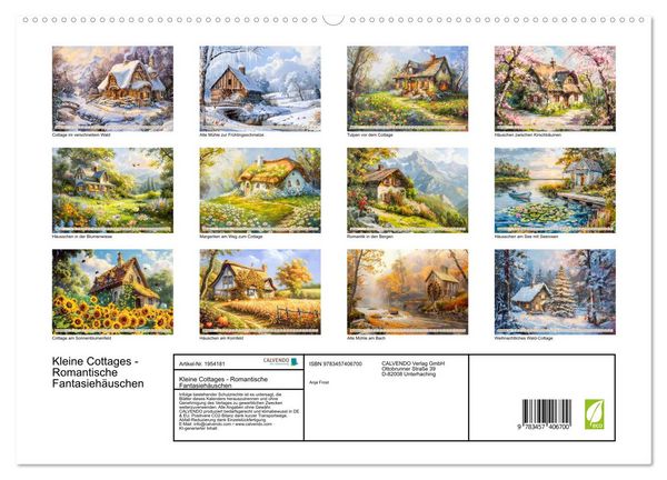 Produktbild: Kleine Cottages - Romantische Fantasieh&auml;uschen (hochwertiger Premium Wandkalender 2026 DIN A2 quer), Kunstdruck in Hochglanz