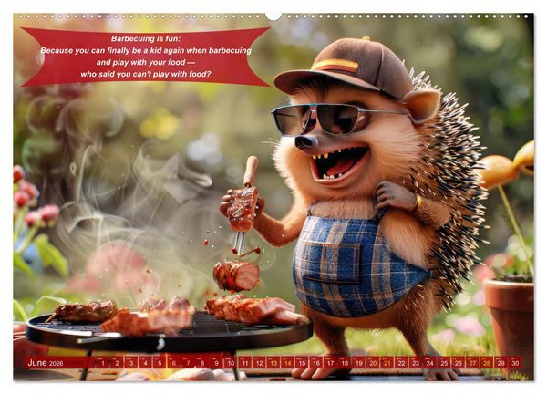 Produktbild: Funny charming animals as barbecue chef (High Quality Premium Wall Calendar 2026 DIN A2 landscape),CALVENDO 12 Month Wall Calendar