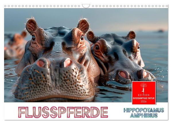 Produktbild: Flusspferde - Hippopotamus amphibius (Wandkalender 2026 DIN A3 quer), CALVENDO Monatskalender