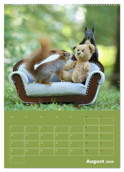 Produktbild: Eichh&ouml;rnchen - Abenteuer mit Freund Teddy (Wandkalender 2026 DIN A2 hoch), CALVENDO Monatskalender
