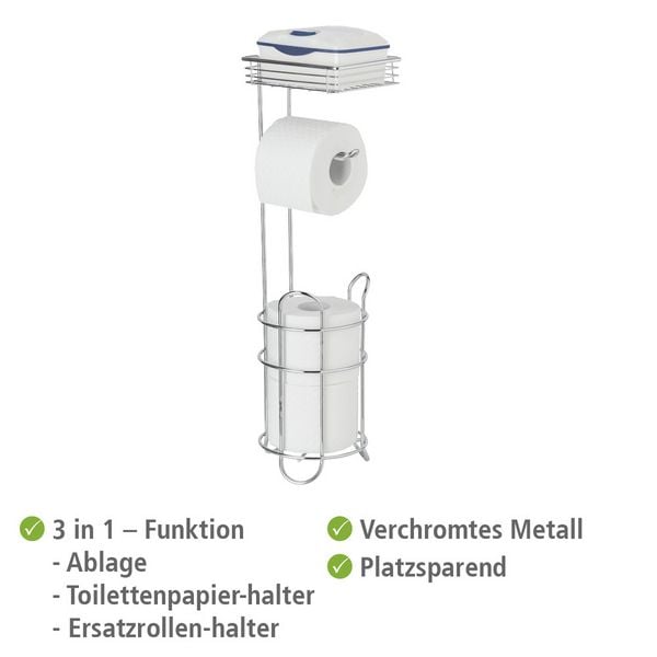 Produktbild: Toilettenpapierhalter stehend mit Ablage, Chrom, mit Ersatzrollenhalter