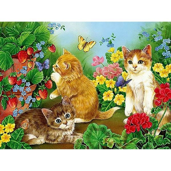 PRACHT Diamond Painting Kätzchen in Blumenwiese 40x30cm
