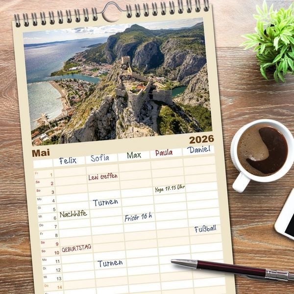 Produktbild: Familienplaner 2026 - Kroatien von oben mit 5 Spalten (Wandkalender, 21 x 45 cm) CALVENDO