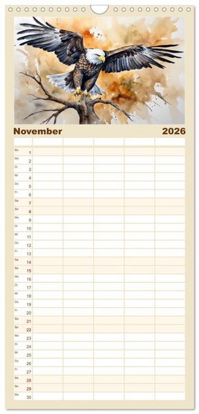 Produktbild: Familienplaner 2026 - Wei&szlig;kopfseeadler - Majest&auml;tische V&ouml;gel mit 5 Spalten (Wandkalender, 21 x 45 cm) CALVENDO