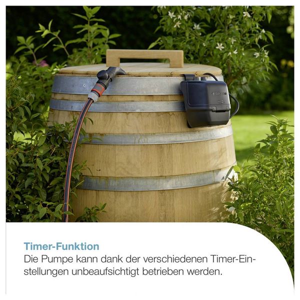 Produktbild: GARDENA Akku-Regenfasspumpe 2400 ComfortAutomatic 18V P4A Ready-To-Use Set Regenwassernutzungsanlage 2400 l/h 1.8 m