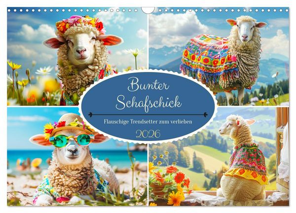 Bunter Schafschick. Flauschige Trendsetter zum verlieben (Wandkalender 2026 DIN A3 quer), CALVENDO Monatskalender