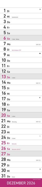 Produktbild: Streifenplaner PINK 2026 - Streifenkalender - Wandplaner - Küchen-Kalender - 11,3x49,5