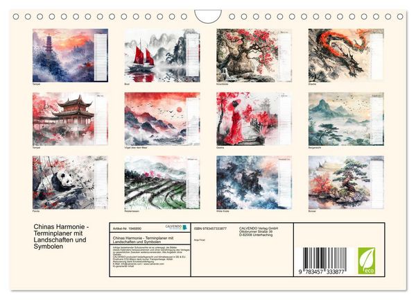 Produktbild: Chinas Harmonie - Terminplaner mit Landschaften und Symbolen (Wandkalender 2026 DIN A4 quer), CALVENDO Monatskalender