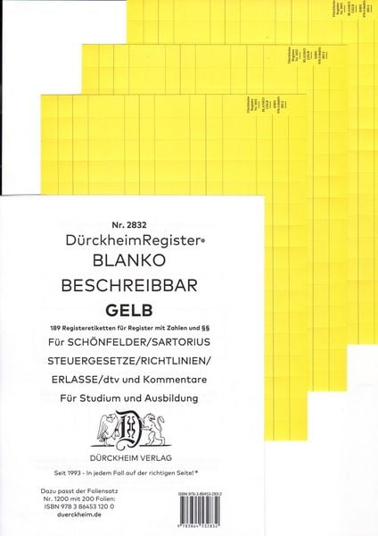 Produktbild: D&uuml;rckheimRegister&reg; BLANKO-GELB beschreibbar f&uuml;r deine Gesetze