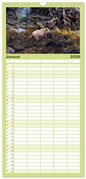 Produktbild: Familienplaner 2026 - Grizzlys und Geisterb&auml;ren - Glendale Cove, Kanada mit 5 Spalten (Wandkalender, 21 x 45 cm) CALVENDO