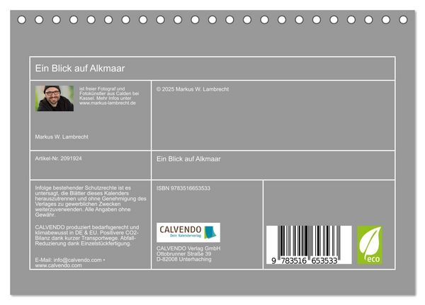 Produktbild: Ein Blick auf Alkmaar (Tischkalender 2026 DIN A5 quer), CALVENDO Monatskalender