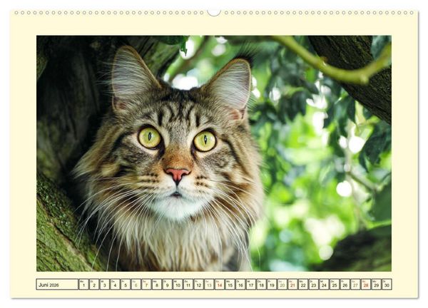 Produktbild: Main-Coon-Katzen. Die imposanten Waldkatzen im Garten (Wandkalender 2026 DIN A2 quer), CALVENDO Monatskalender