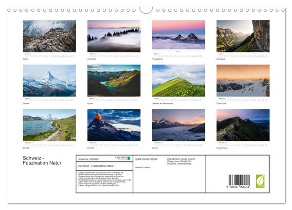 Produktbild: Schweiz - Faszination Natur (Wandkalender 2026 DIN A3 quer), CALVENDO Monatskalender