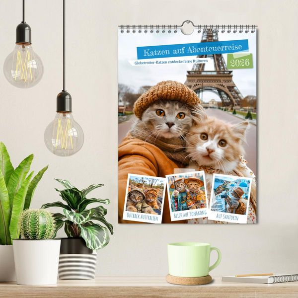 Produktbild: Katzen auf Abenteuerreise - Globetrotter-Katzen entdecke ferne Kulturen (Wandkalender 2026 DIN A4 hoch), CALVENDO Monatskalender