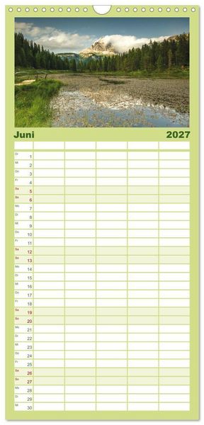 Produktbild: Familienplaner 2027 - Alpensee - Wunder der Natur mit 5 Spalten (Wandkalender, 21 x 45 cm) CALVENDO