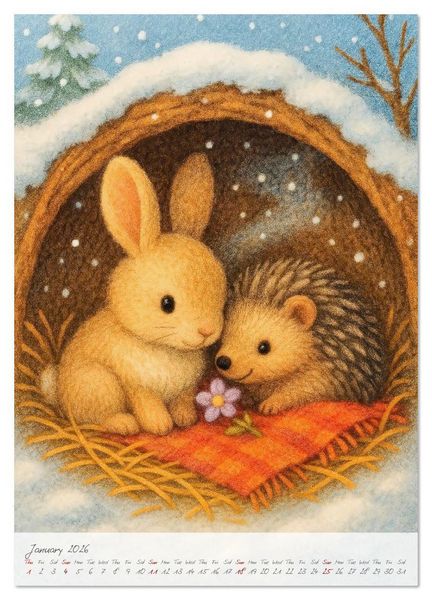 Produktbild: Fluffy animal friends - Animal friendships for everyday life (High Quality Premium Wall Calendar 2026 DIN A2 portrait),CALVENDO 12 Month Wall Calendar