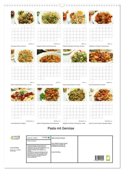 Produktbild: Pasta mit Gem&uuml;se (Wandkalender 2026 DIN A2 hoch), CALVENDO Monatskalender