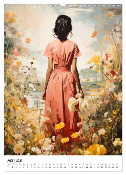 Produktbild: Zwischen Bl&uuml;ten und Tr&auml;umen - 12 kunstvolle Frauenportraits (Wandkalender 2027 DIN A2 hoch), CALVENDO Monatskalender
