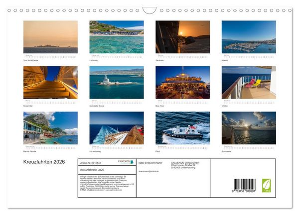 Produktbild: Kreuzfahrten 2026 (Wandkalender 2026 DIN A3 quer), CALVENDO Monatskalender