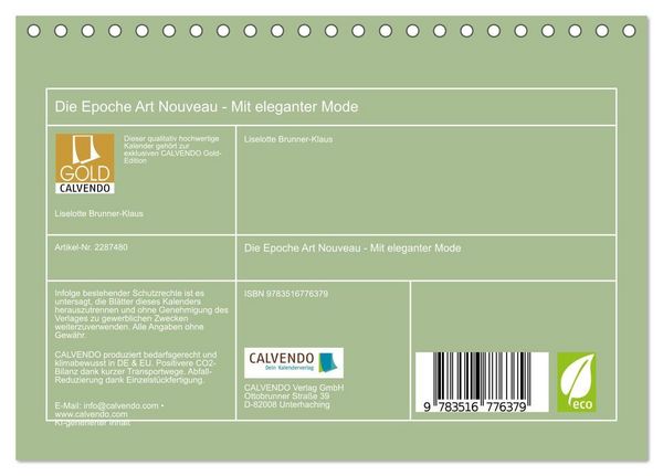 Produktbild: Die Epoche Art Nouveau - Mit eleganter Mode (Tischkalender 2027 DIN A5 quer), CALVENDO Monatskalender