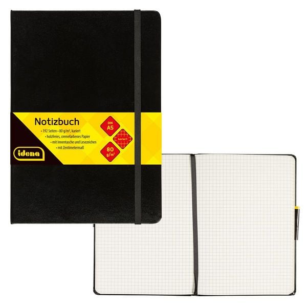 Produktbild: Idena Notizbuch 80g/m&sup2; kariert schwarz DIN A5 192 Seiten