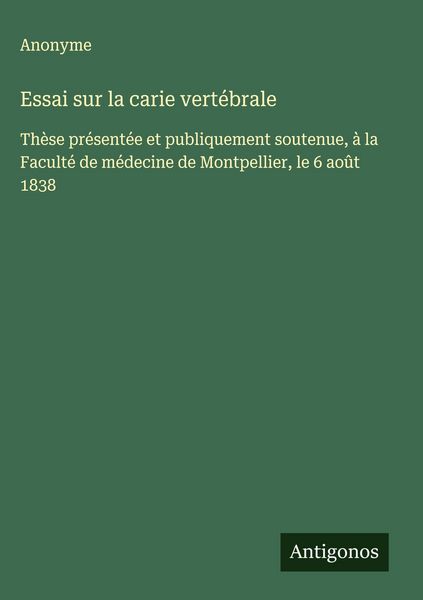 Produktbild: Essai sur la carie vert&eacute;brale