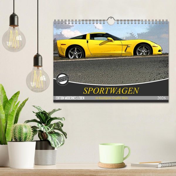 Produktbild: Sportwagen in knalligem Graffiti Style (Wandkalender 2026 DIN A4 quer), CALVENDO Monatskalender