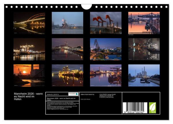 Produktbild: Mannheim 2026 - wenn es Nacht wird im Hafen (Wandkalender 2026 DIN A4 quer), CALVENDO Monatskalender