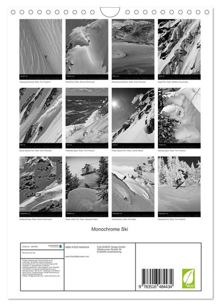 Produktbild: Monochrome Ski (Wandkalender 2026 DIN A4 hoch), CALVENDO Monatskalender