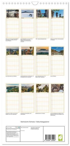 Produktbild: Familienplaner 2027 - S&auml;chsische Schweiz / Geburtstagsplaner mit 5 Spalten (Wandkalender, 21 x 45 cm) CALVENDO