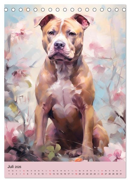 Produktbild: Pit Bull Aquarelle. Illustrationen von tollen Hunden (Tischkalender 2026 DIN A5 hoch), CALVENDO Monatskalender