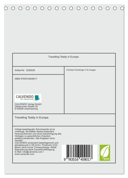Produktbild: Travelling Teddy in Europa (Tischkalender 2026 DIN A5 hoch), CALVENDO Monatskalender
