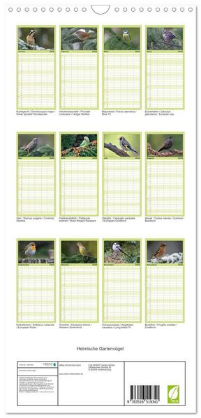 Produktbild: Familienplaner 2026 - Heimische Gartenv&ouml;gel mit 5 Spalten (Wandkalender, 21 x 45 cm) CALVENDO