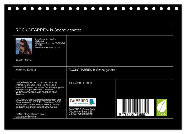 Produktbild: ROCKGITARREN in Szene gesetzt (Tischkalender 2026 DIN A5 quer), CALVENDO Monatskalender