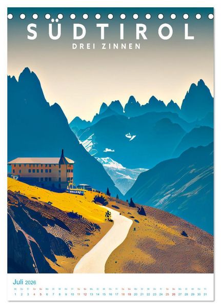 Produktbild: S&uuml;dtirol - Old School Poster Style (Tischkalender 2026 DIN A5 hoch), CALVENDO Monatskalender