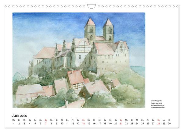 Produktbild: Pinselspuren einer Deutschlandreise - 12 Aquarelle von Dieter Klapproth (Wandkalender 2026 DIN A3 quer), CALVENDO Monatskalender