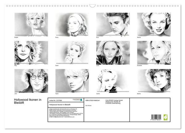 Produktbild: Hollywood Ikonen in Bleistift (Wandkalender 2027 DIN A2 quer), CALVENDO Monatskalender
