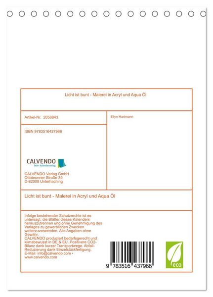 Produktbild: Licht ist bunt - Malerei in Acryl und Aqua &Ouml;l (Tischkalender 2026 DIN A5 hoch), CALVENDO Monatskalender