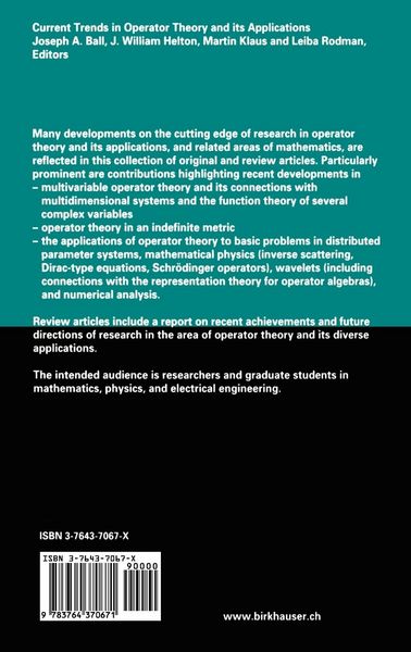 Produktbild: Current Trends in Operator Theory and its Applications