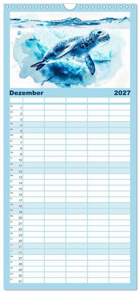 Produktbild: Familienplaner 2027 - Eisige Polarkreise - Faszination der polaren Tierwelt mit 5 Spalten (Wandkalender, 21 x 45 cm) CALVENDO
