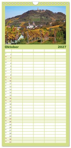 Produktbild: Familienplaner 2027 - Liebliche Bergstra&szlig;e - Burgen, Wein und Fachwerk mit 5 Spalten (Wandkalender, 21 x 45 cm) CALVENDO