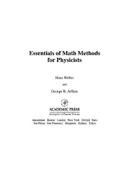 Produktbild: Essentials of Math Methods for Physicists